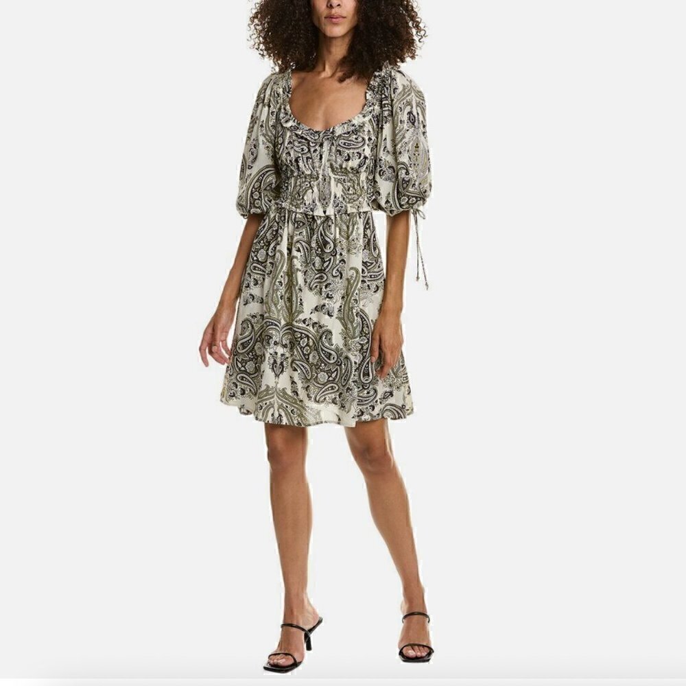 Elie Tahari Paisley Puff Sleeve Mini Dress